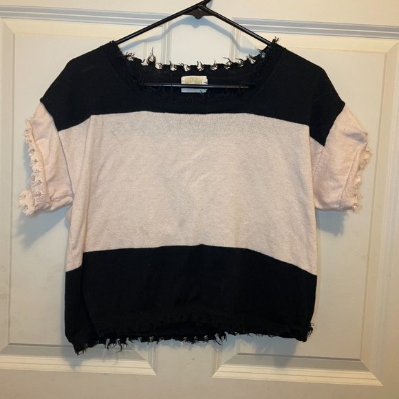 Nation LTD Womens Small Shark bite Sweater Pullover Distressed Alpaca Colorblock - Picture 2 of 5